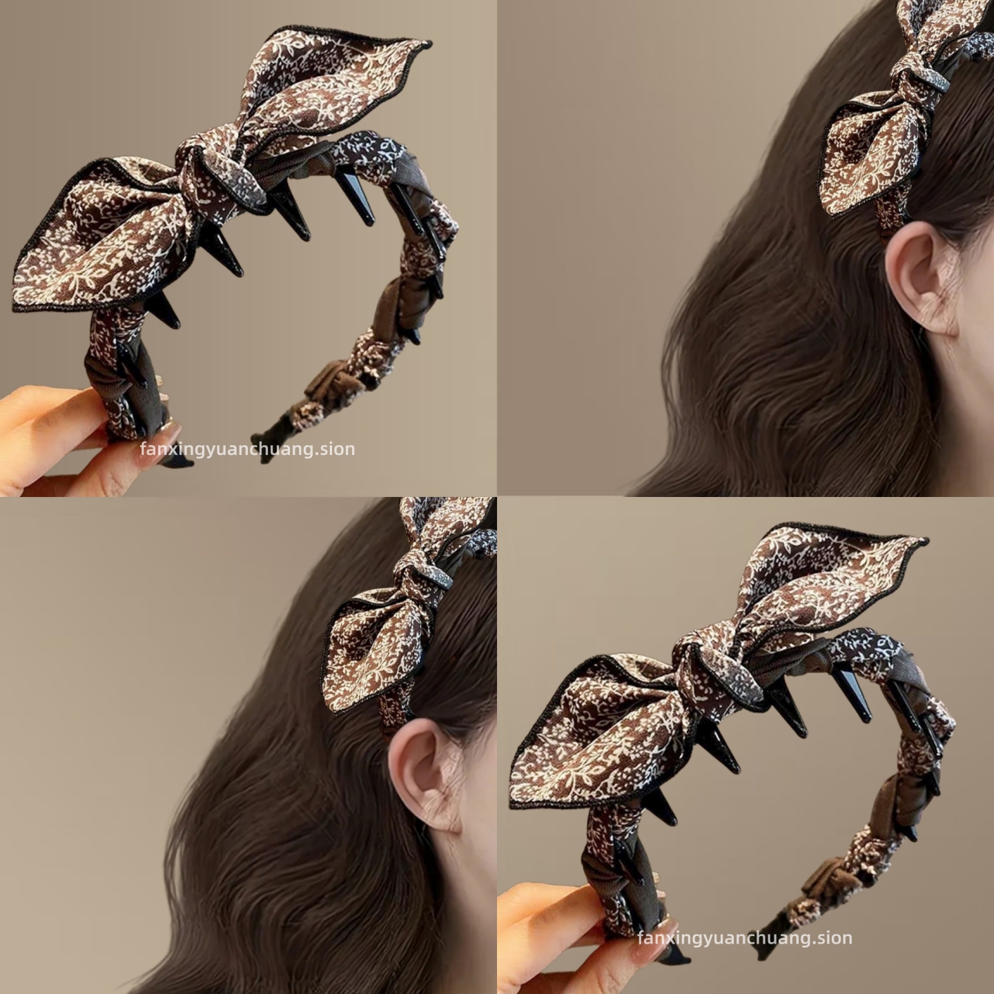 韩版复古碎花耳朵蝴蝶结带齿发箍