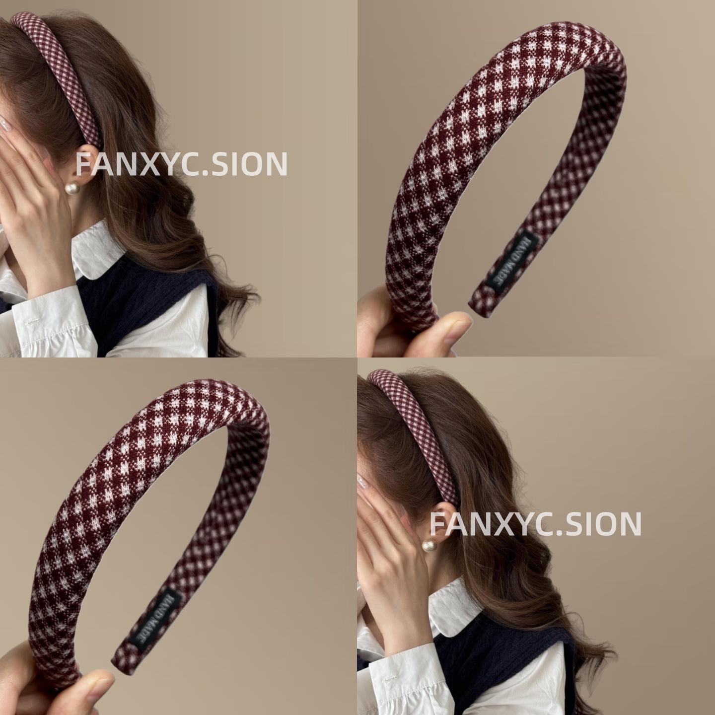 早秋复古格纹布艺海绵发箍