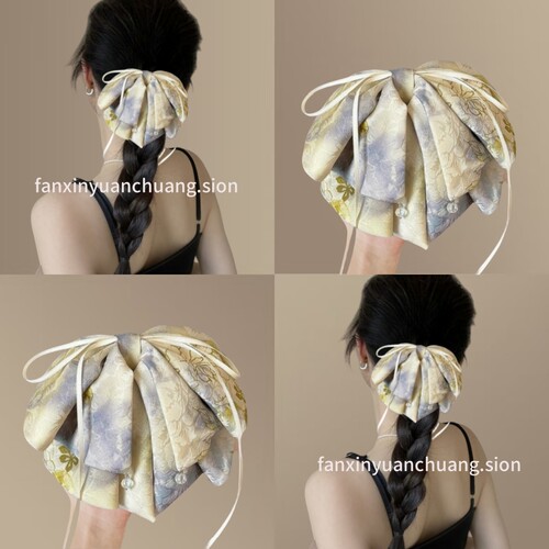 新中式马尾夹时尚国风气质半扎抓夹后脑勺蝴蝶结晕染优雅鲨鱼夹