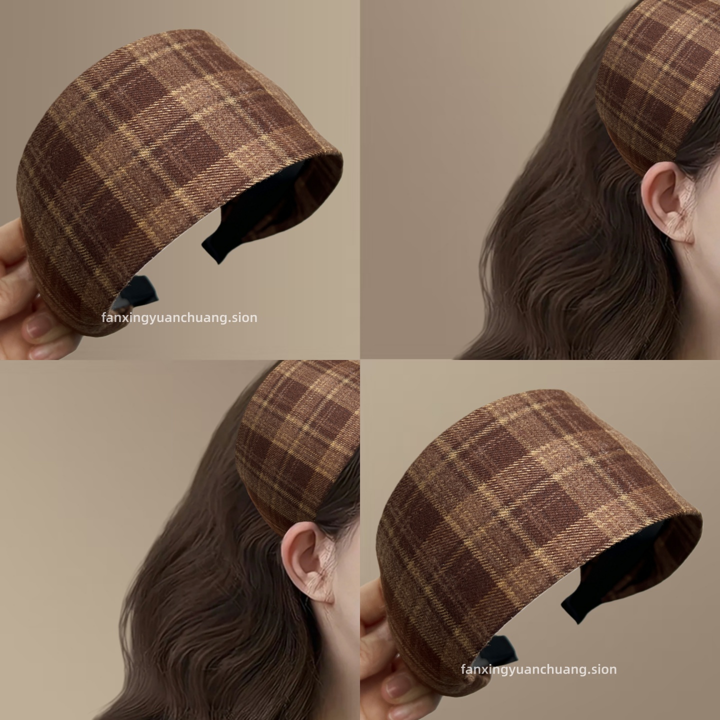 复古学院风格纹宽边发箍带齿防滑