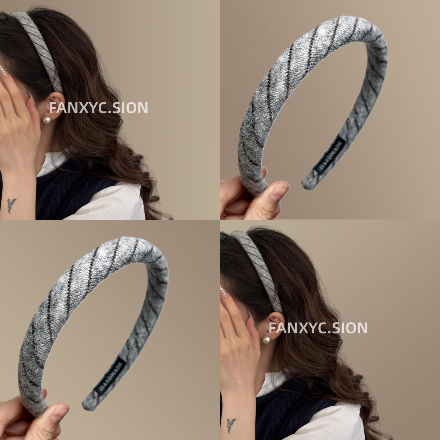 韩系洋气针织条纹宽边发箍