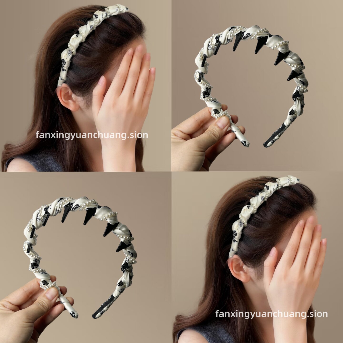 韩版小香风珍珠布艺发箍麻花缠绕洗脸压发卡高级感带齿防滑头箍女