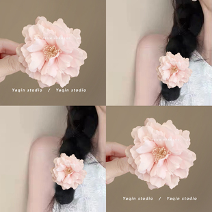 这个牡丹花！爱了~粉牡丹花朵甜美清新抓夹女旅行发卡侧边夹发夹