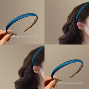 海边蓝色缎面细款发箍新款韩版高级感复古法式仙气简约发卡头饰女