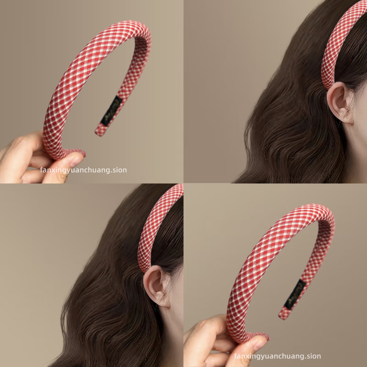 早秋复古格纹布艺海绵发箍