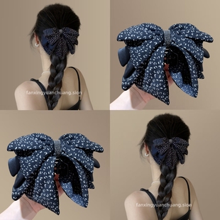 被狂问 气质波点蝴蝶结半扎发夹女后脑勺马尾夹旅行发卡 抓夹