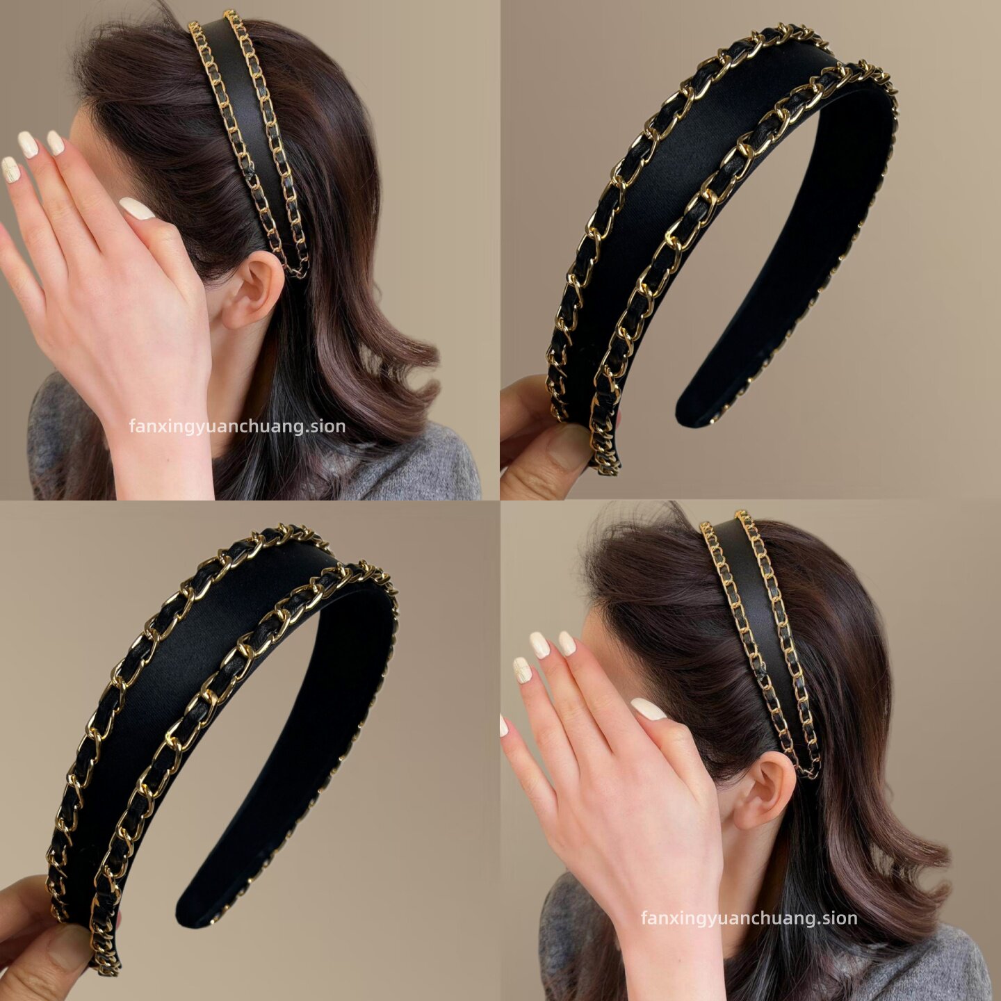 韩国简约小香风链条发箍女