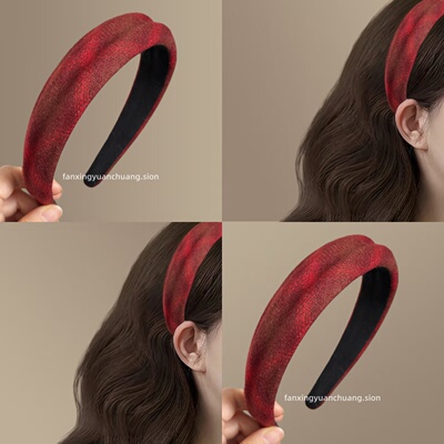 圣诞新年红格纹凹凸设计感发箍