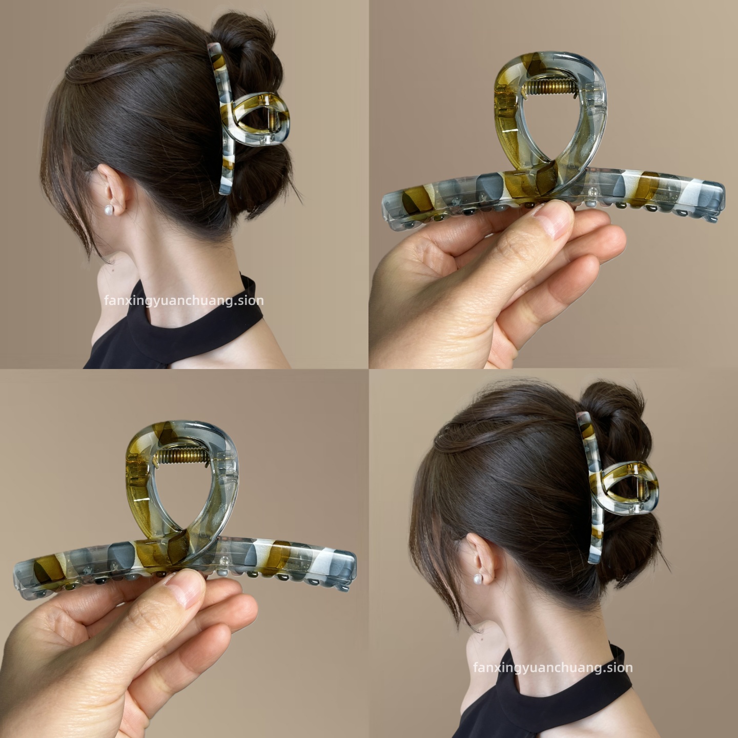 【远山黛】复古文艺风抓夹拼色豹纹鲨鱼夹高级感精致发夹旅行发卡