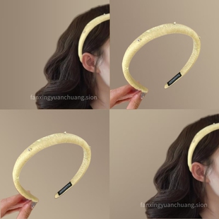 复古温柔~2025奶油黄色高级感闪钻百搭细边发箍高颅洗脸发卡发饰