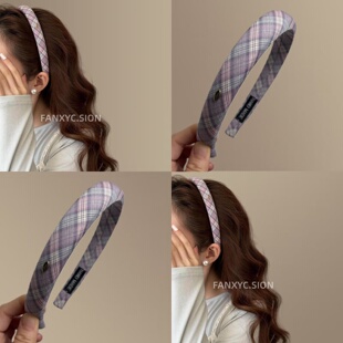 【玩转色彩】美式复古格纹发箍甜美百搭金标头箍高颅顶旅行发卡