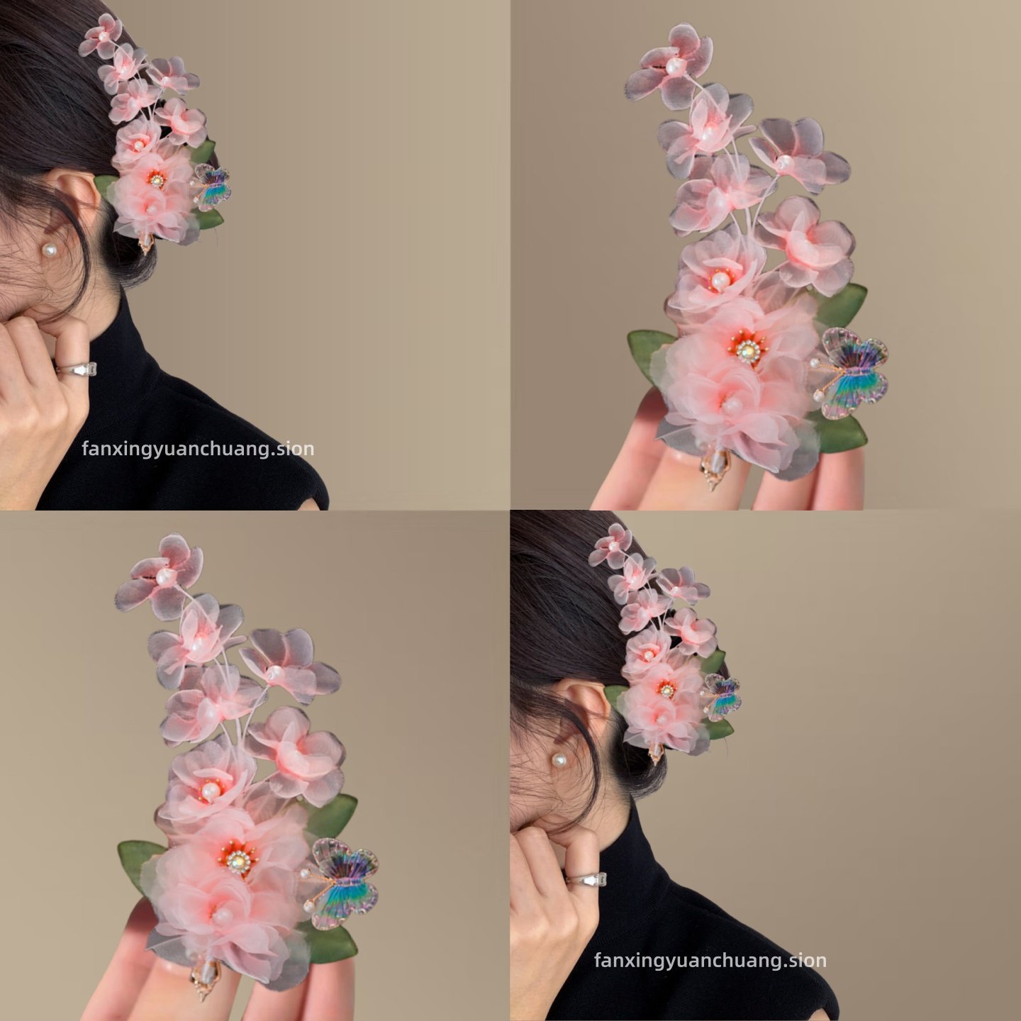 【桃之夭夭】古风绢纱粉色烫花蝴蝶发夹纯手工边夹唐风旅行发卡,户外/登山/野营/旅行用品,旅行发卡,淘宝优惠券,粉丝福利购,淘宝优惠卷