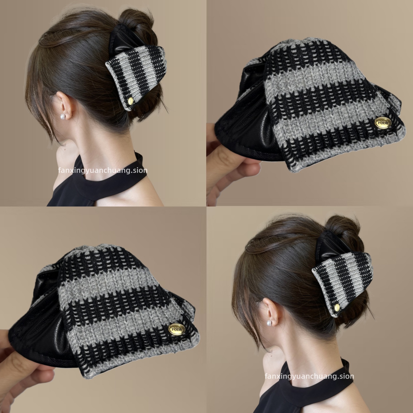 撞色毛线针织蝴蝶结抓夹女