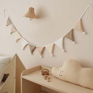 马卡龙绒布小彩旗布艺三角旗挂饰儿童房间装 饰 饰帐篷配饰装