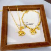 沙金爆闪碎冰冰马上有钱金色木马项链小马铜钱手链叠戴高级锁骨链