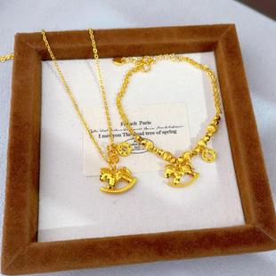 沙金爆闪碎冰冰马上有钱金色木马项链小马铜钱手链叠戴高级锁骨链