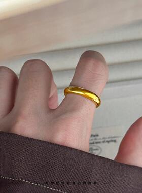 古法沙金传承泥鳅背加厚素圈戒指新中式设计感久不掉色女金工指环