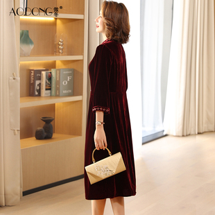 2023新款婚宴真丝丝绒连衣裙女喜婆婆桑蚕丝裙子妈妈装气质春秋