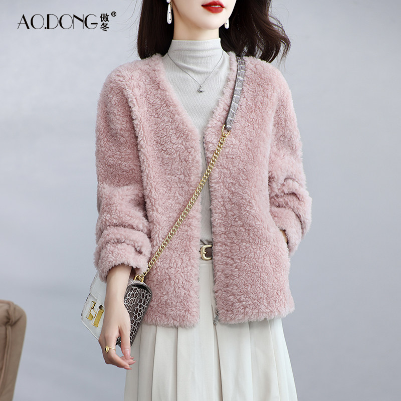 海宁颗粒绒皮草外套女短款羊剪绒甜美V领年轻减龄羊羔毛大衣冬季,女装/女士精品,皮草,淘宝优惠券,粉丝福利购,淘宝优惠卷