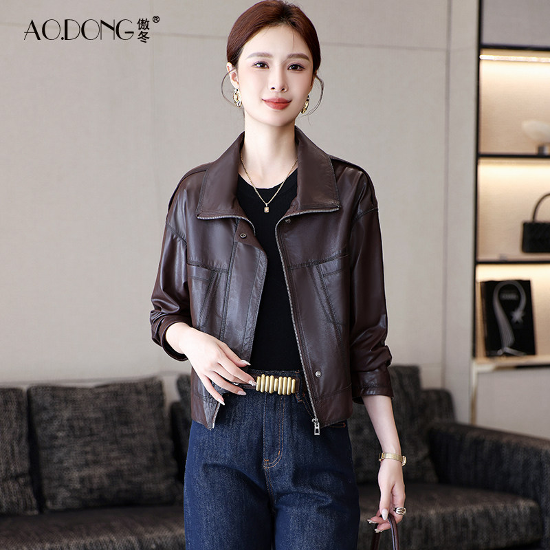 高级感海宁真皮皮衣女短款植鞣小个子绵羊皮韩版时尚夹克外套春秋