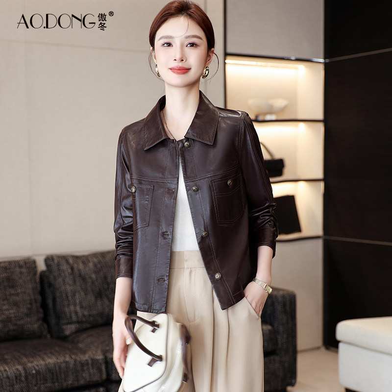 高级感海宁真皮皮衣女短款植鞣小个子绵羊皮修身时尚夹克外套春秋