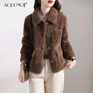 羊羔毛大衣冬季 一体保暖加厚简约韩版 短款 海宁颗粒绒皮草外套女装