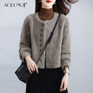 海宁颗粒绒皮草外套女短款 羊剪绒甜美减龄百搭保暖羊羔毛大衣冬季