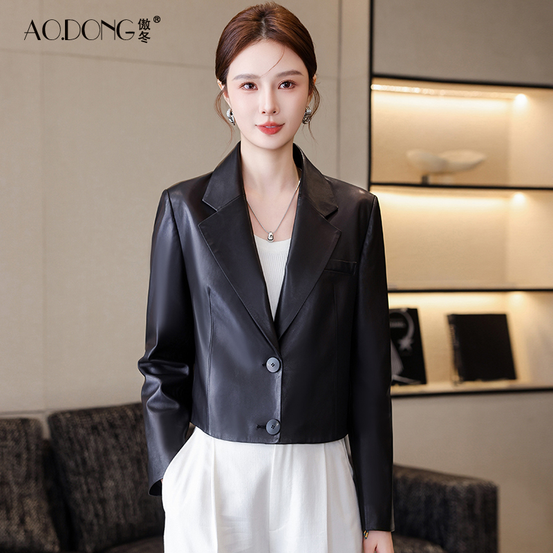 2025新款海宁真皮皮衣女短款绵羊皮小个子时尚小西装气质外套春秋