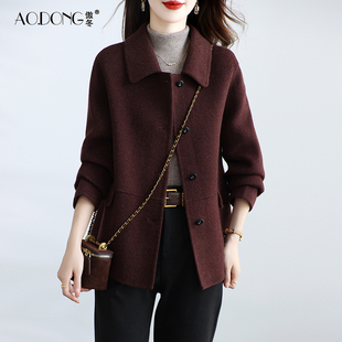 新款高端双面绒大衣女短款羊毛呢小个子百搭显瘦妈妈简约外套秋冬