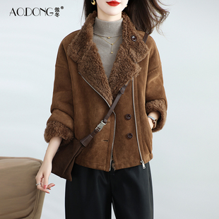 新款海宁颗粒绒皮草外套女短款加厚麂皮绒保暖夹克羊羔毛大衣冬季
