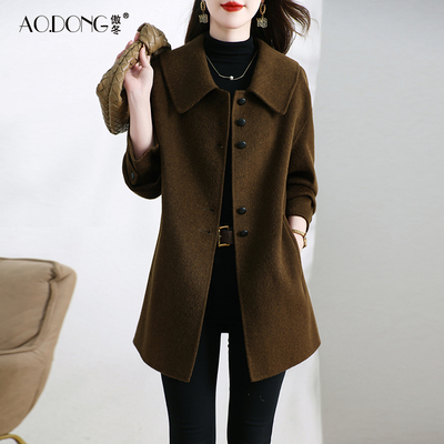 新款高端双面绒大衣女中长款娃娃领韩版羊毛呢小个子妈妈外套秋冬
