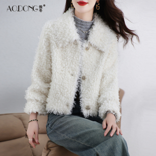 加厚羊羔毛大衣冬季 一体保暖时尚 海宁颗粒绒皮草外套女短款 新款