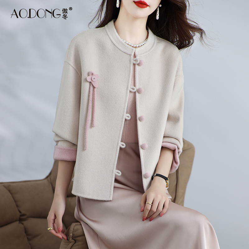 2025新款高级感双面绒大衣女短款羊毛呢子小个子甜美国风外套秋冬