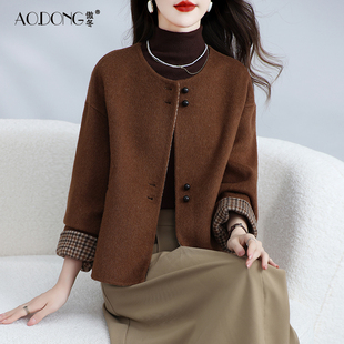 新款高端双面绒大衣女短款羊毛呢小个子百搭显瘦休闲减龄外套秋冬