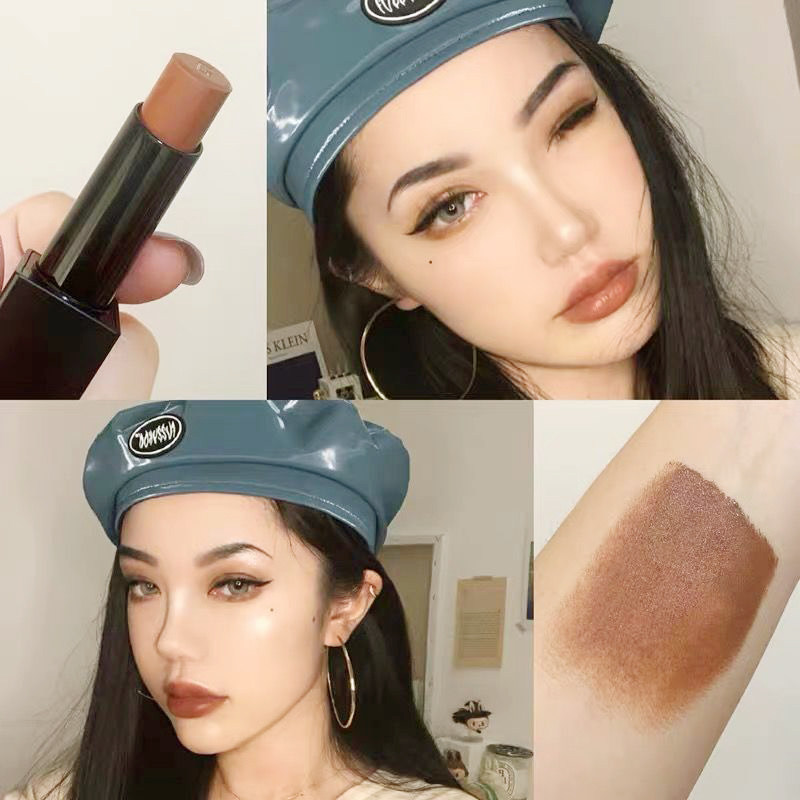 冷门高级色卡戴珊轻欧美妆吃土色哑光丝绒雾面口红持久深棕复古色