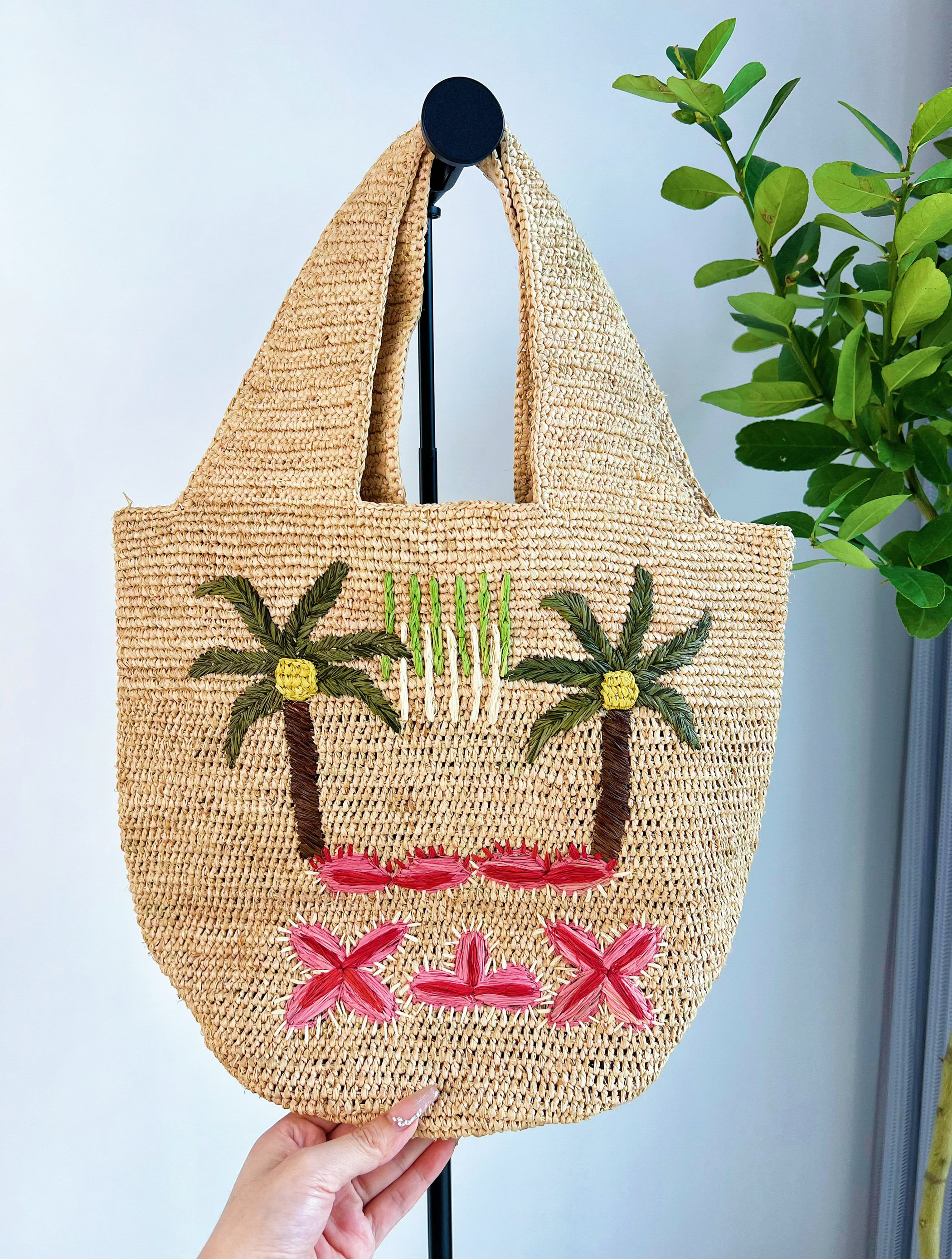 新款清新拉菲草手工芒果柠檬刺绣草编包女士手提单肩大容量菜篮子,箱包皮具/热销女包/男包,通用款女包,淘宝优惠券,粉丝福利购,淘宝优惠卷