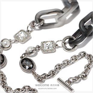 一字扣包链哑光理石灰提手创意包带树脂珍珠钻饰金属链条包包配件