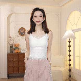 新款 百家好百搭蕾丝内搭吊带女夏季 白色纯棉打底背心 House Basic