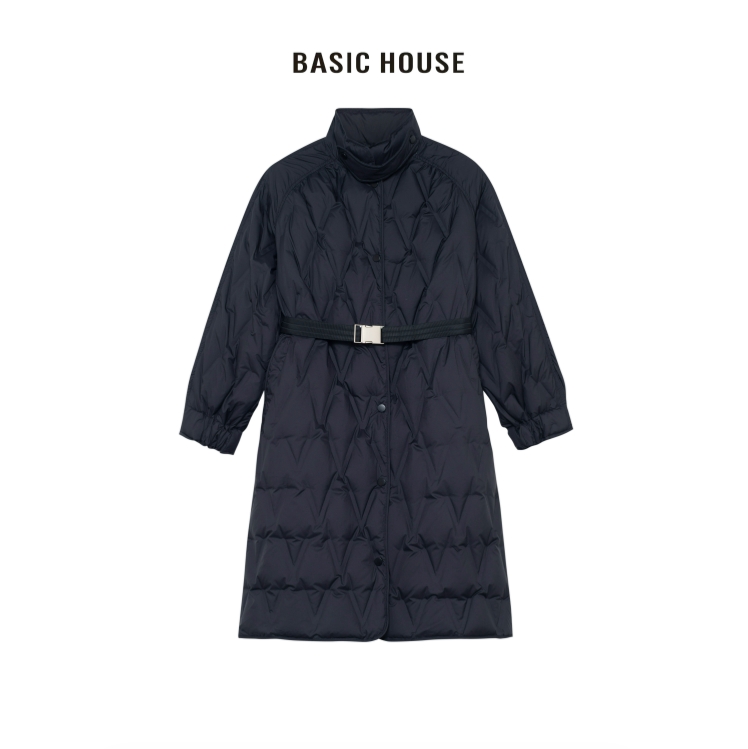 Basic House/百家好2023冬季新款轻职场收腰气质百搭中长款羽绒服