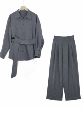 BasicHouse/百家好春设计师气质休闲时尚系带收腰套装B0183B54492