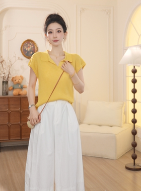 Basic House/百家好2025新款夏季时尚气质显瘦V领针织衫女NXD60