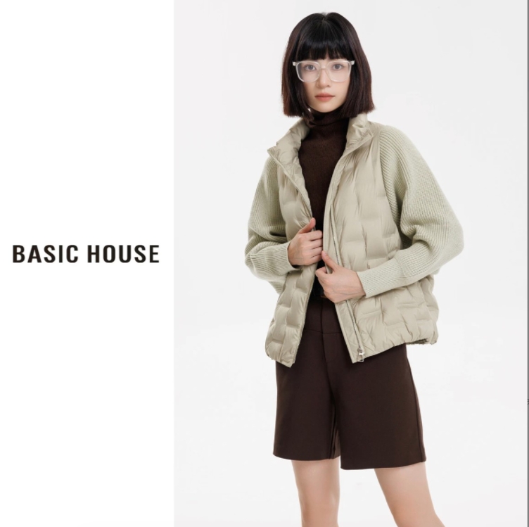 Basic House/百家好2023秋冬针织袖拼接白鸭绒女外套B0183B51692