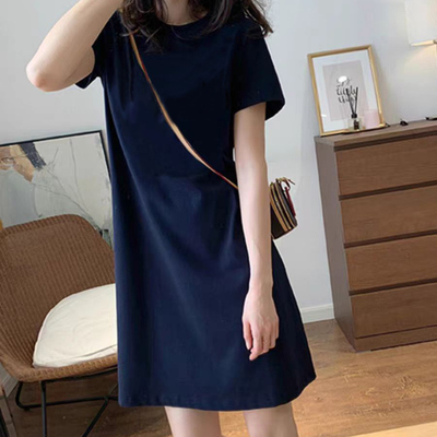 纯棉短袖t恤女中长款大码打底衫