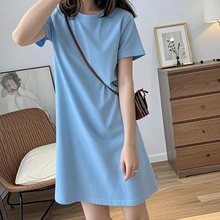 2025夏季新款纯棉短袖中长款大码显瘦洋气减龄休闲女T恤连衣裙子