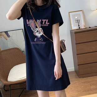纯棉短袖t恤裙女2026夏季新款韩版打底中长款连衣裙子显瘦ins上衣
