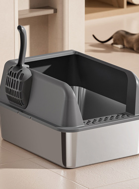 创格宝不锈钢猫砂盆高围栏防外溅幼猫厕所半封闭顶入式猫屎猫沙盆