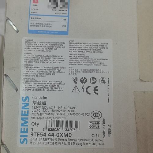 议价西门子接触器型号3TF54 44-0XM0线圈电可维修