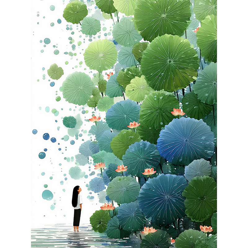 现代简约客厅装饰画沙发背景墙荷花儿童画餐厅壁画卧室床头壁画图片