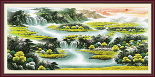 现代装 饰画客厅酒店无框画芯办公室沙发背景墙国画青山绿水风景画