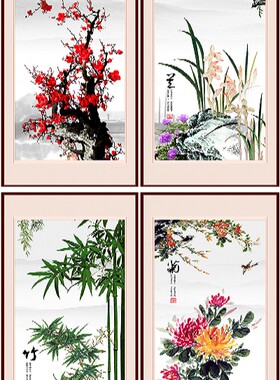沙发玄关中堂风背景墙无框装饰画